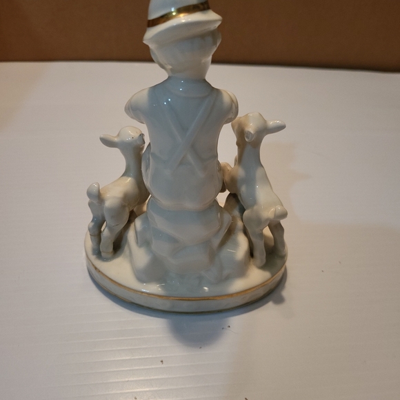 Erphila Germany Figurine Boy Playing Flute with Lambs/Goats White with Gold Trim - Picture 6 of 9
